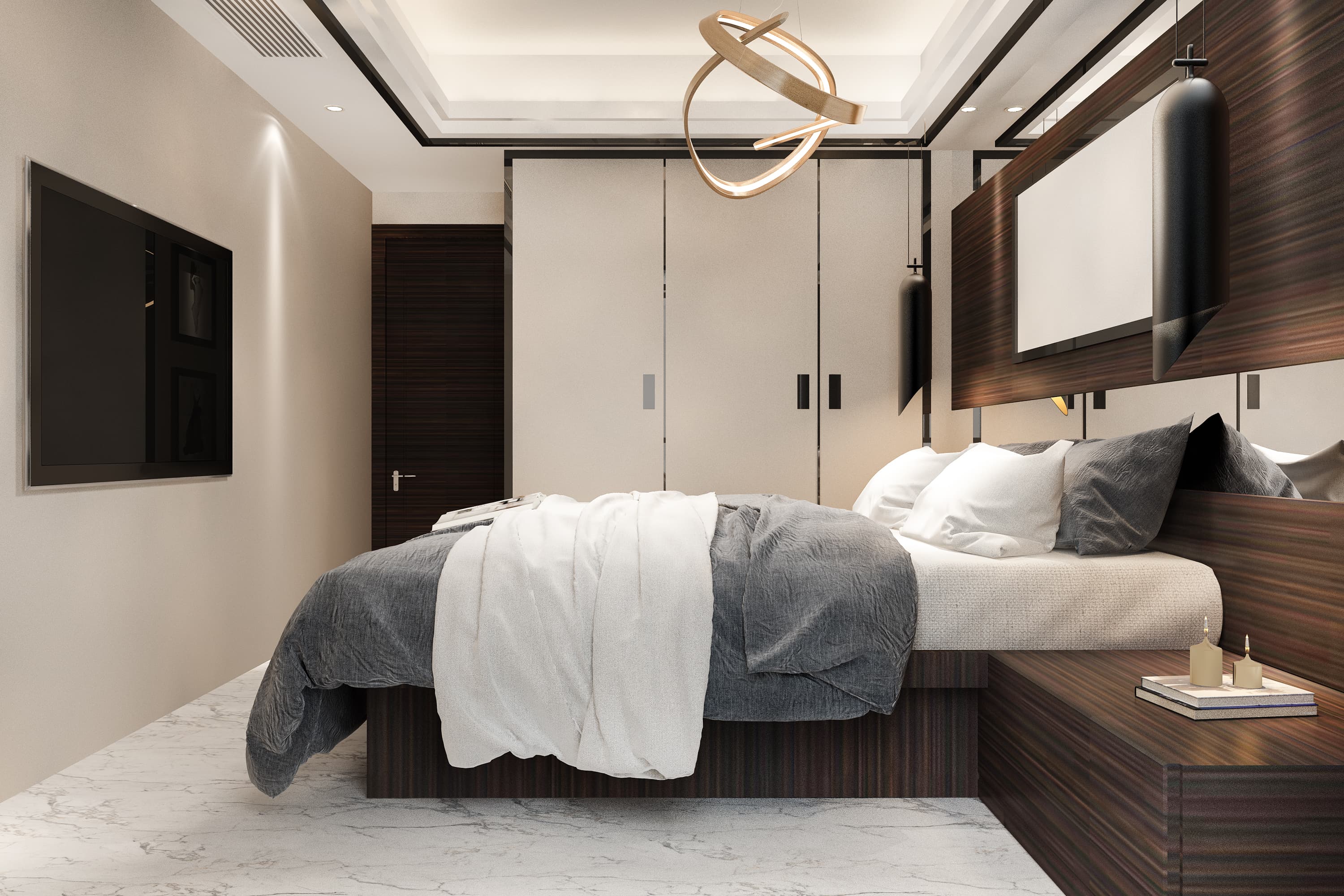 Modern bedroom with TV cabinet